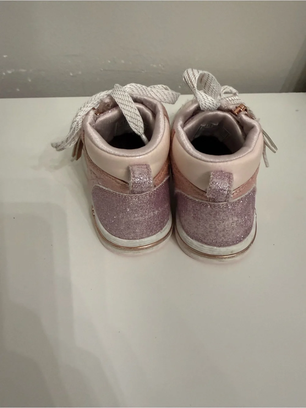 Skechers Twinkle Toes Pink Glitter High Top Sneakers Girls Size 12 Side Zip